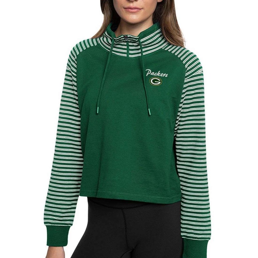 Womens * | Packers Womens Antigua Squad Cropped Pullover Dark Pine/White