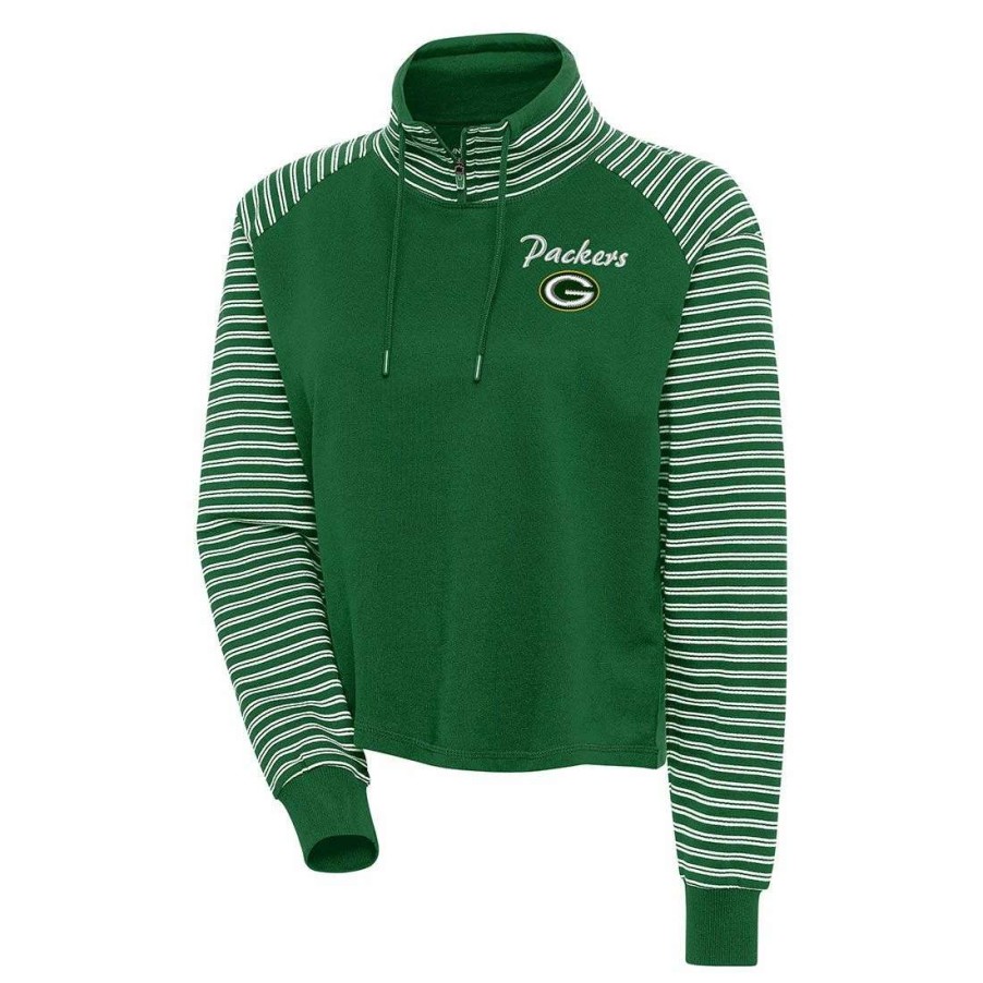 Womens * | Packers Womens Antigua Squad Cropped Pullover Dark Pine/White