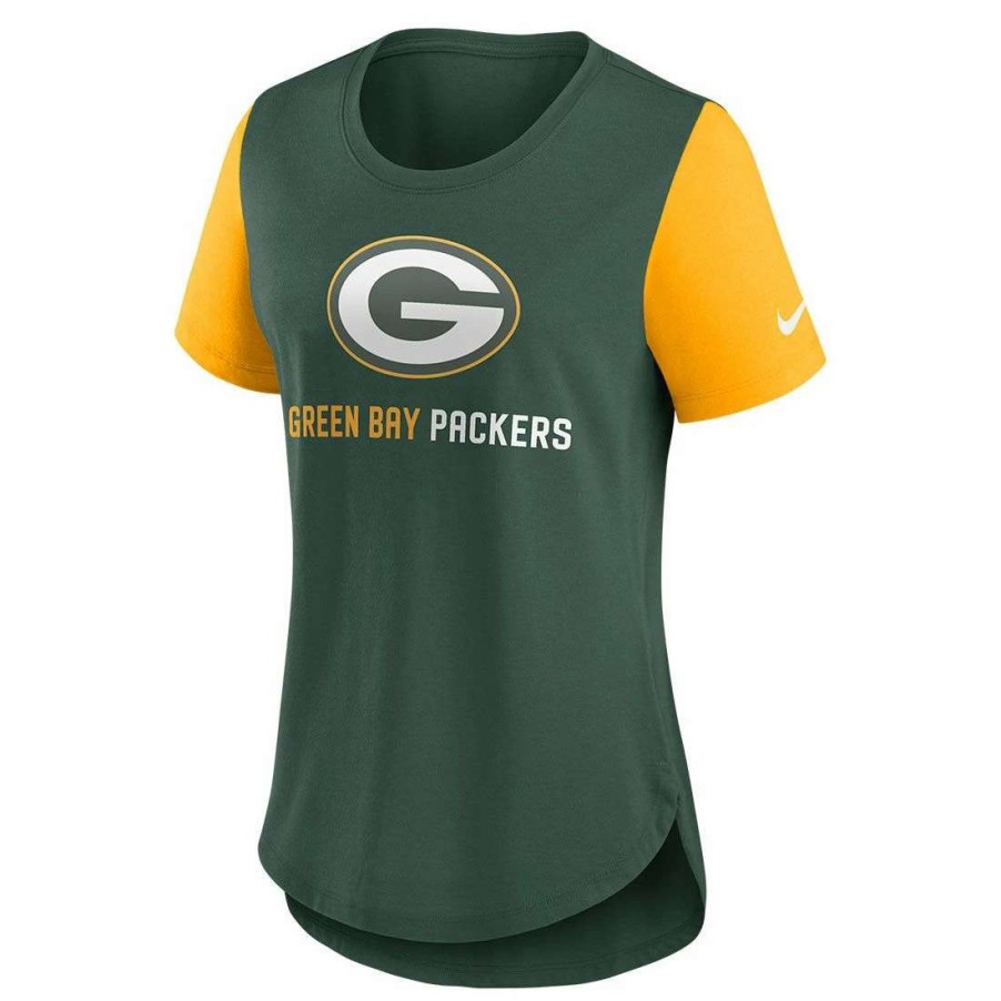 Womens * | Packers Womens Nike Tri-Blend Fashion T-Shirt Green & Gold