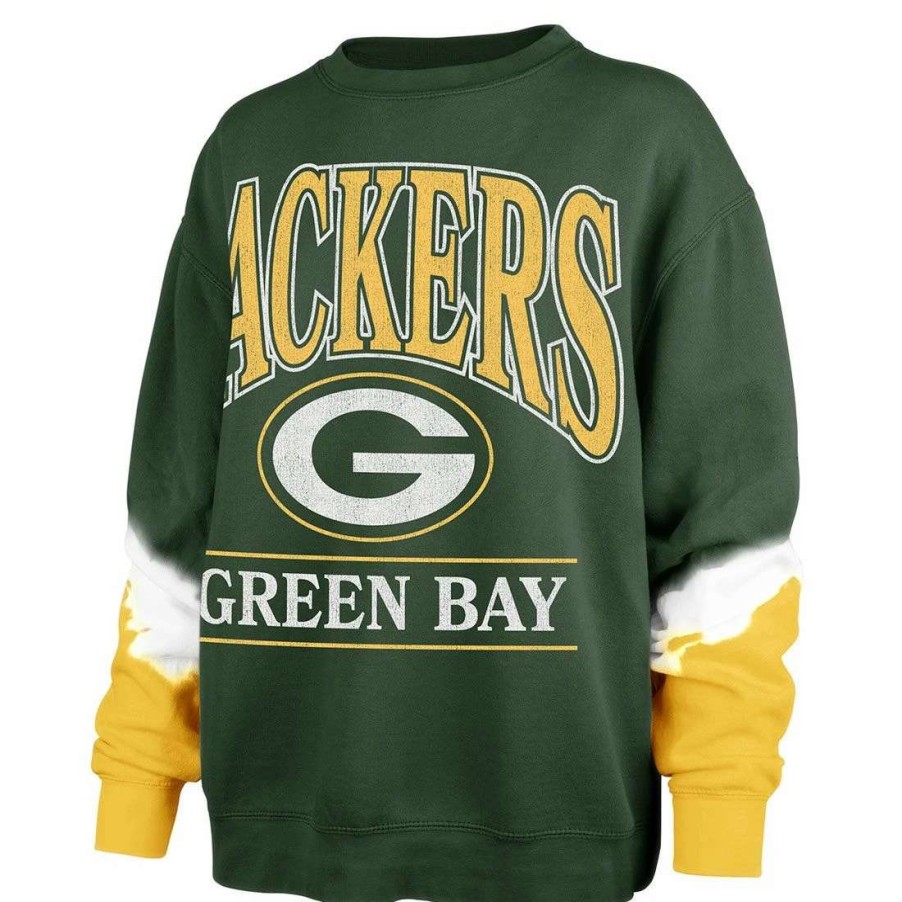 Womens * | Packers Womens '47 Sleeve Dye Fleece Crew Green & Gold