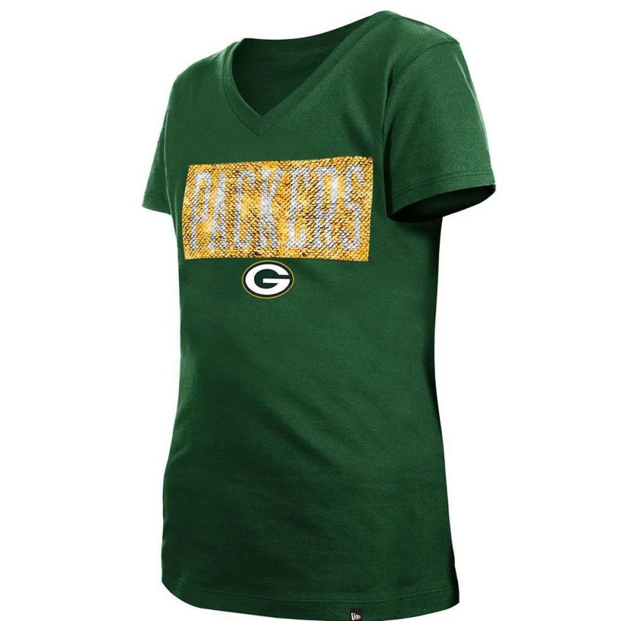 Kids * | Packers Girls New Era Block Sequin T-Shirt Green