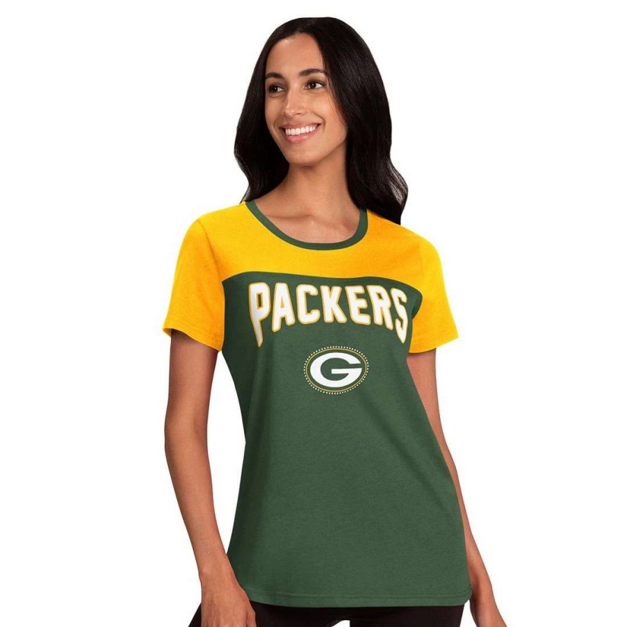 Womens * | Packers Womens Box Score T-Shirt Green & Gold