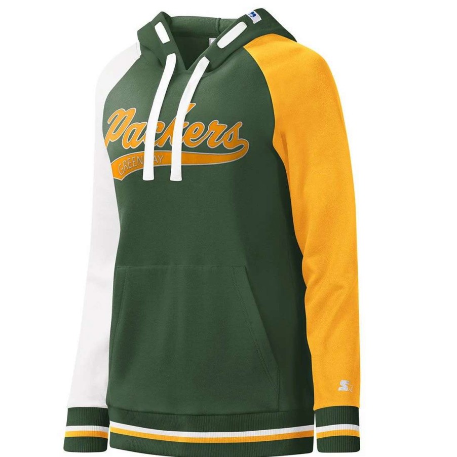 Womens * | Packers Womens Starter Screen Pass Po Hoodie Green & Gold