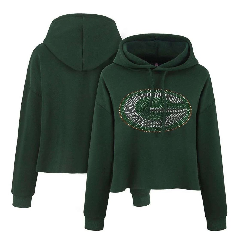 Womens * | Packers Womens Crystal Logo Cropped Hoodie Green