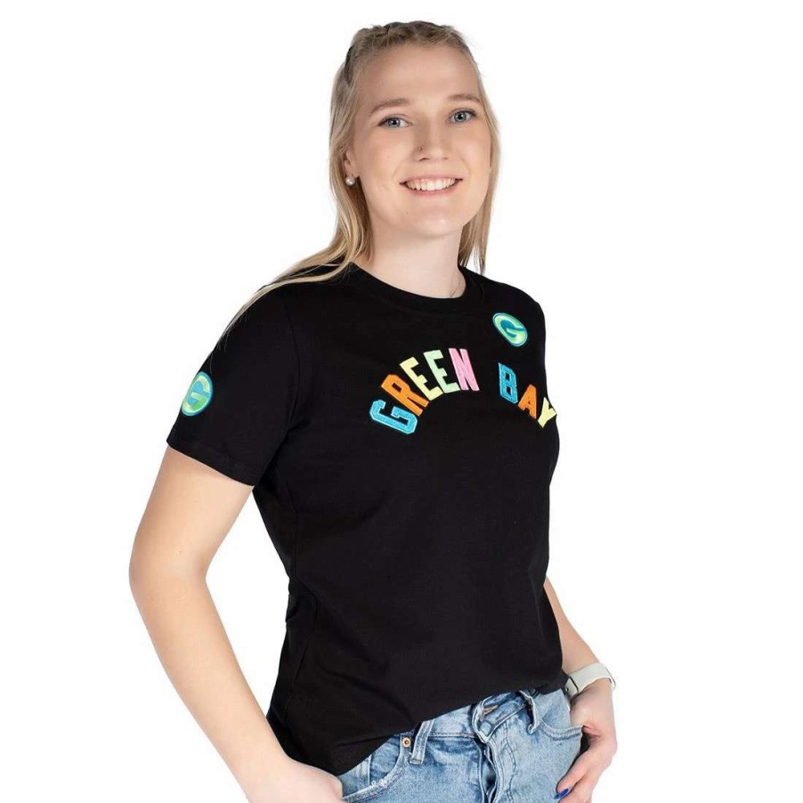 Womens * | Packers Womens Washed Neon T-Shirt Black