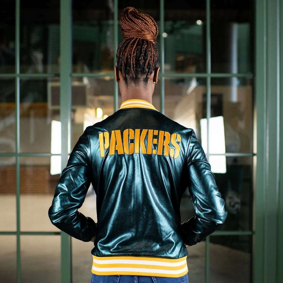 Womens * | Packers Womens Metallic Bomber Jacket Green