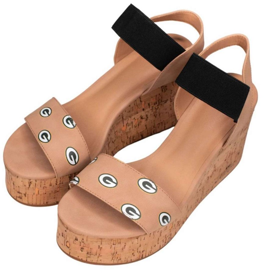 Womens * | Packers Women'S Repeat Logo Wedge Sandal Tan