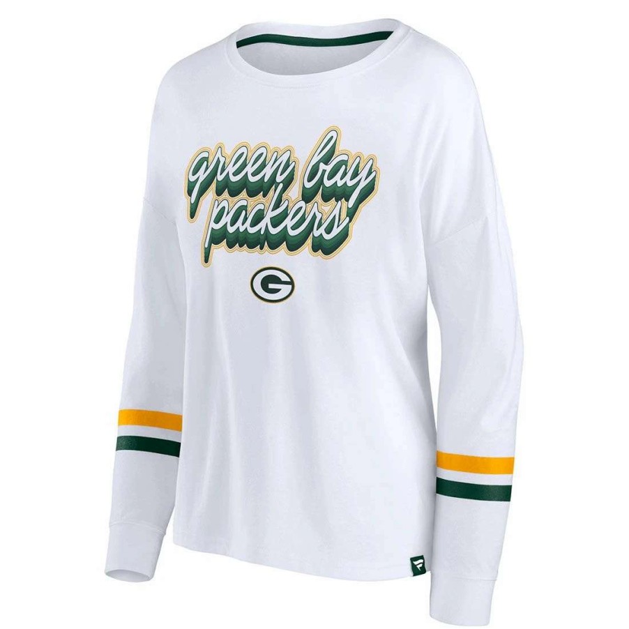 Womens * | Packers Womens Iconic Sleeve Stripes T-Shirt White & Green