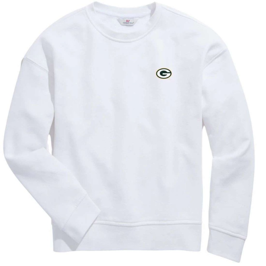 Womens * | Packers Womens Vineyard Vines Crewneck Pullover White