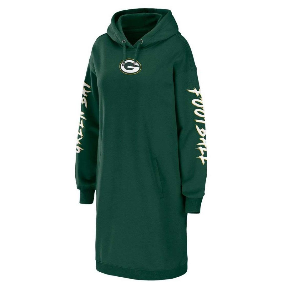 Womens * | Packers Womens Erin Andrews Hoodie Dress Green