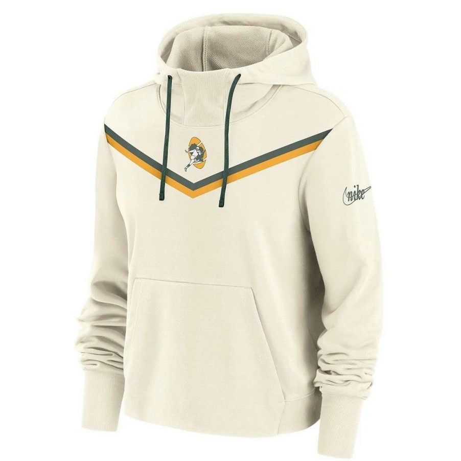 Womens * | Packers Womens Nike Dri-Fit Cropped Po Hoodie Cream