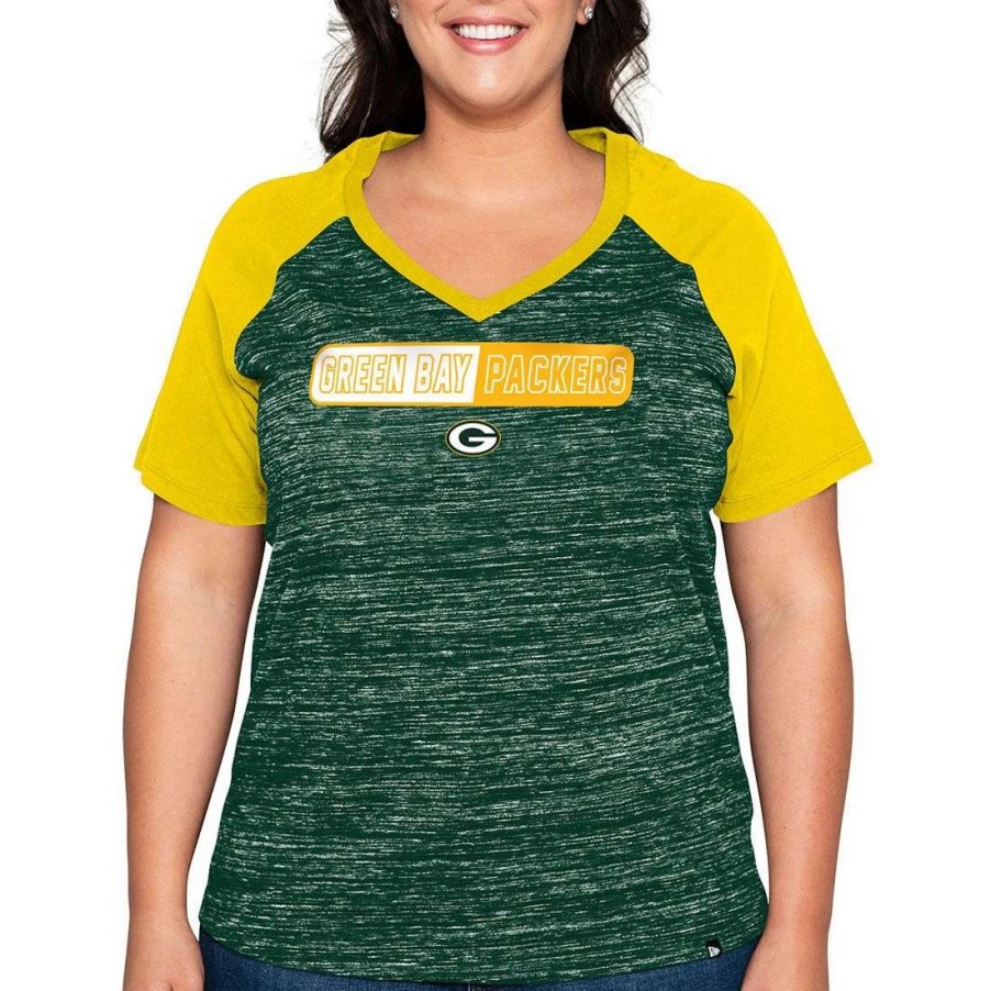 Womens * | Packers New Era Womens Plus Size Block T-Shirt Green & Gold