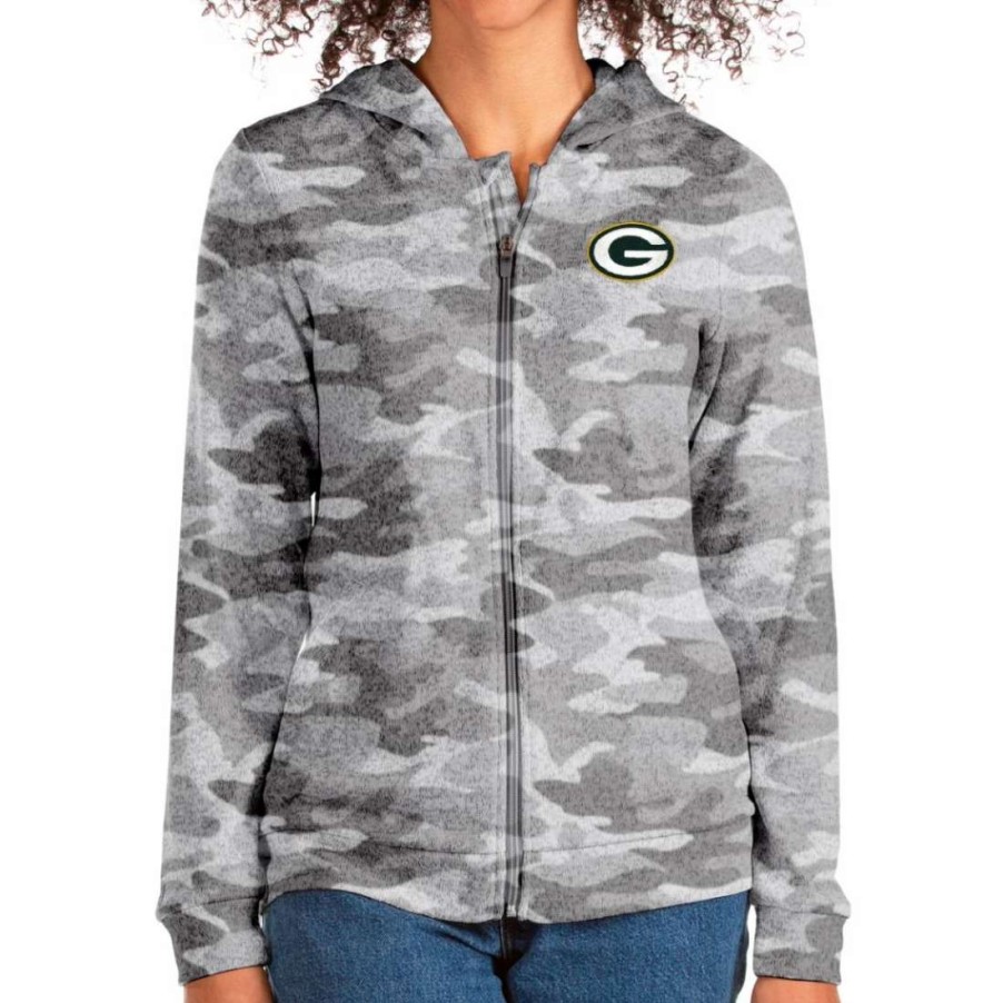 Womens * | Packers Womens Antigua Absolute Full Zip Hoodie Camo