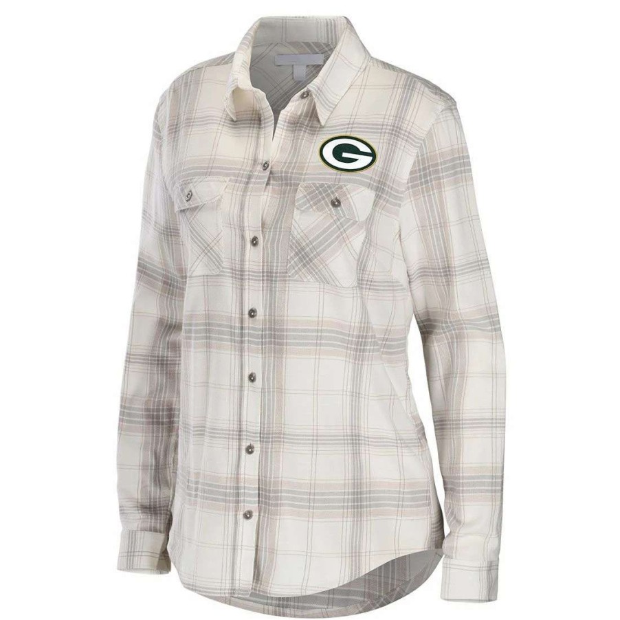 Womens * | Packers Womens Erin Andrews Plus Size Flannel Top White & Green