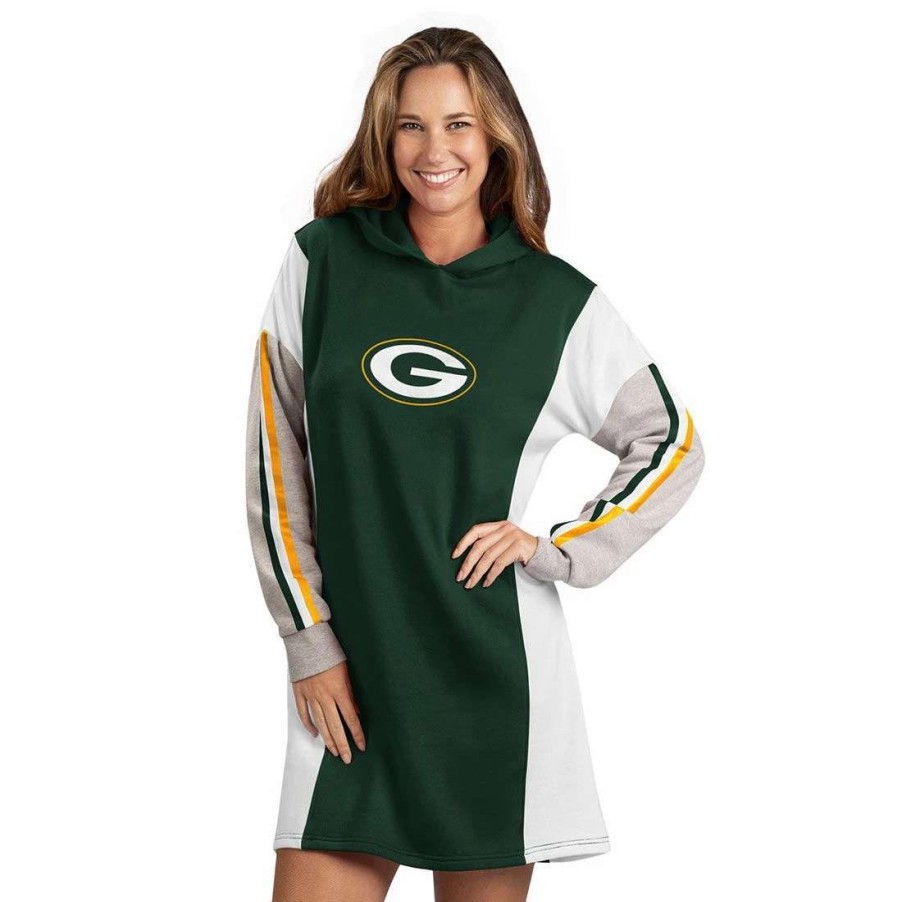 Womens * | Packers Womens Bootleg Hooded Fleece Dress Green & White