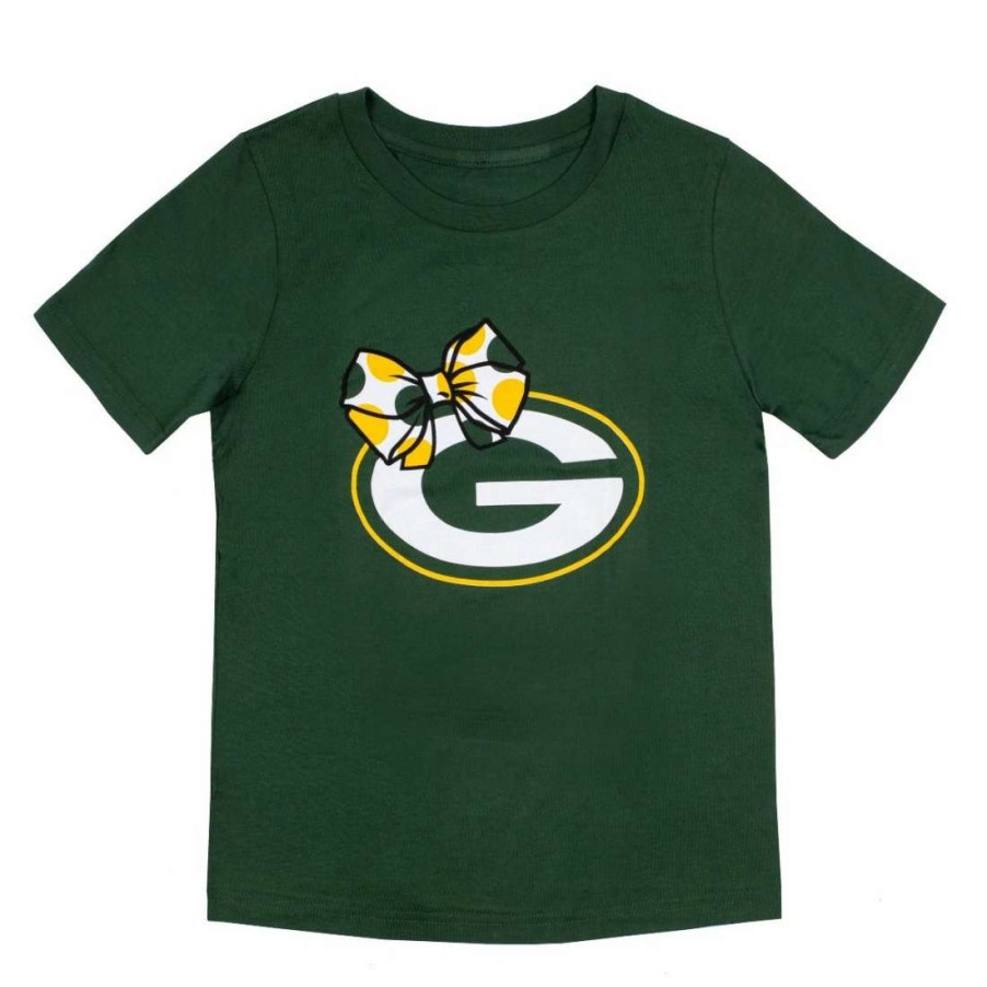 Kids * | Packers Pre-School Girls Custom Bow T-Shirt Green