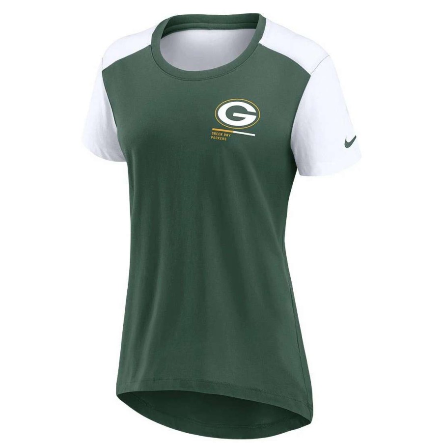 Womens * | Packers Womens Nike Dri-Fit Fashion T-Shirt Green & White