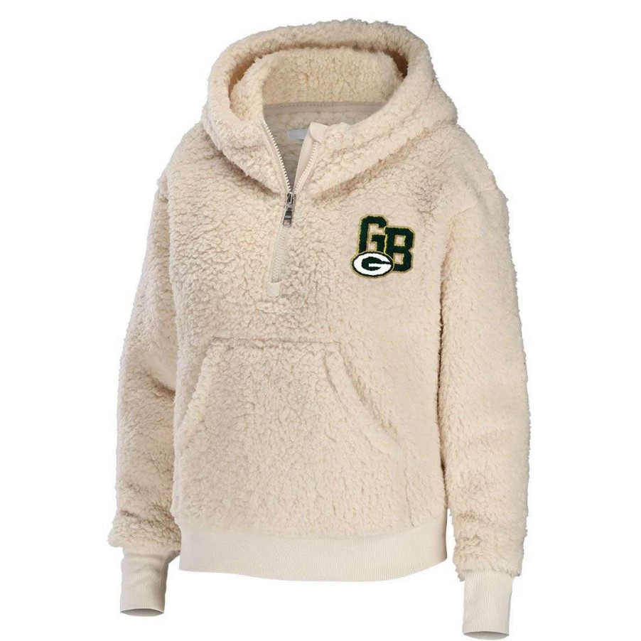 Womens * | Packers Womens Erin Andrews Sherpa 1/2 Zip Hoodie Cream