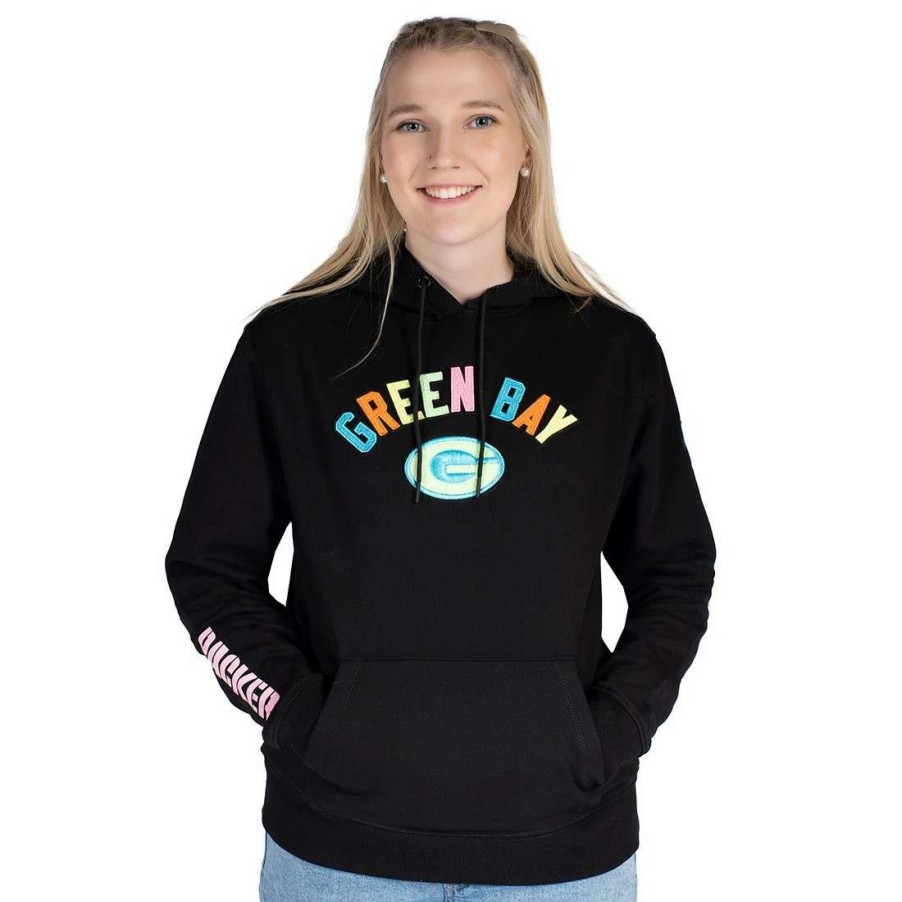 Womens * | Packers Womens Washed Neon Hoodie Black