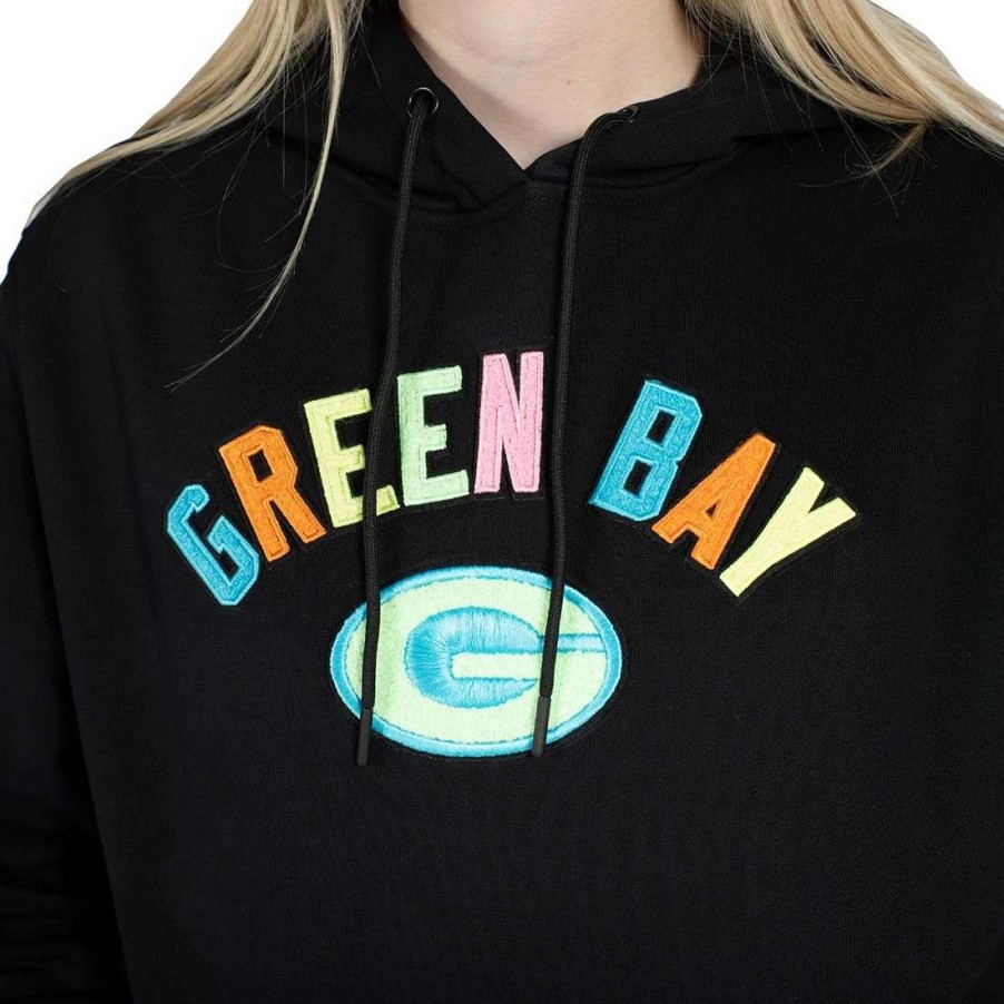 Womens * | Packers Womens Washed Neon Hoodie Black