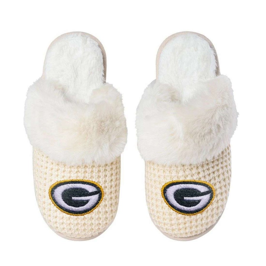 Womens * | Packers Womens Knit Faux Fur Slipper Cream