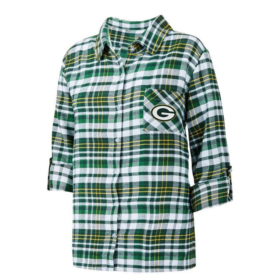 Womens * | Packers Womens Mainstay Flannel Nightshirt Green & Gold