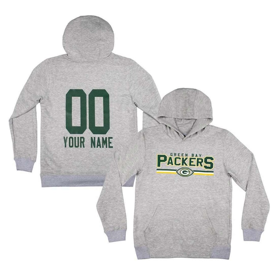 Kids * | Packers Youth Custom Headliner Po Hoodie Heather Gray