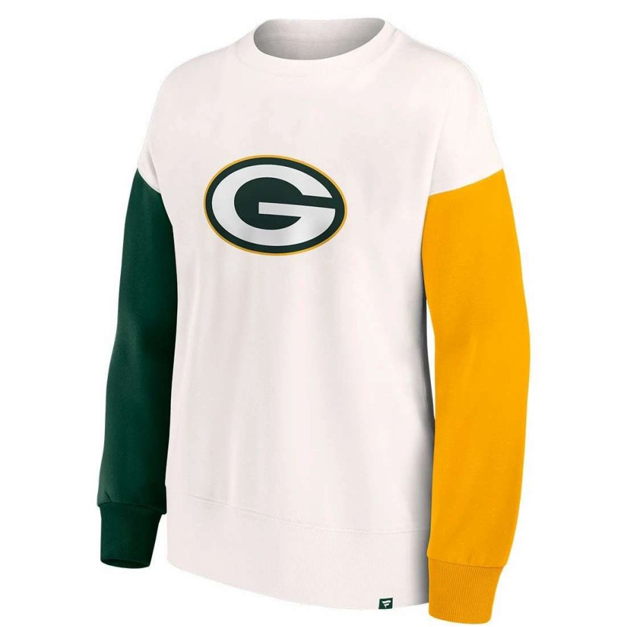 Womens * | Packers Womens Color-Blocked Primary Logo Crew White