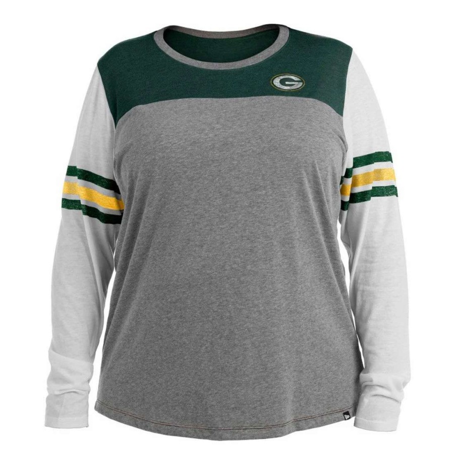 Womens * | Packers Womens Plus Size New Era Stripe T-Shirt White & Green