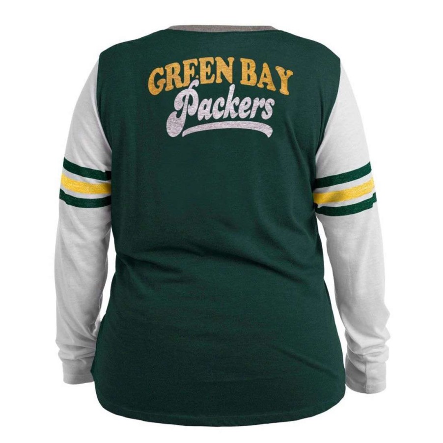 Womens * | Packers Womens Plus Size New Era Stripe T-Shirt White & Green