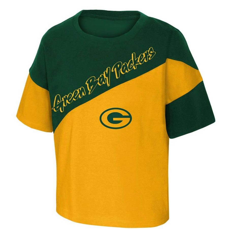 Womens * | Packers Juniors Power Up Cropped T-Shirt Green & Gold