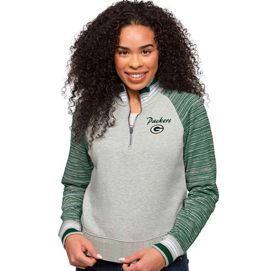 Womens * | Packers Womens Antigua 1/2 Zip Cropped Pullover Gray & Green